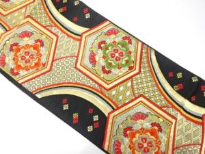 アンティーク　流水に亀甲・華紋織り出し袋帯（着用可）